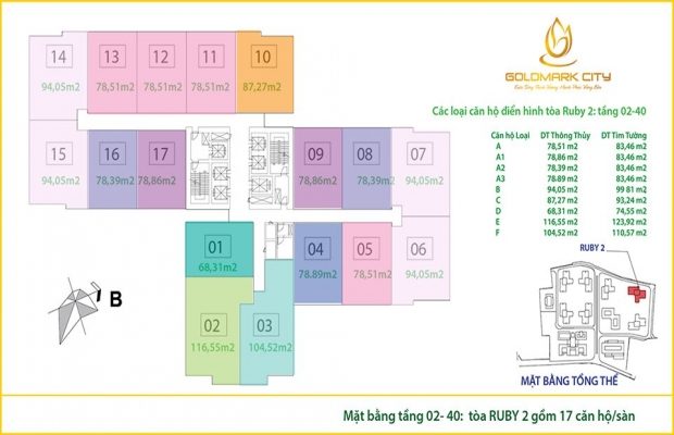 Mặt bằng tòa Ruby 2 chung cư Goldmark City
